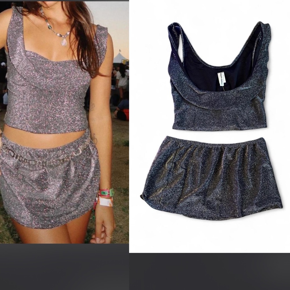 Dippin Daisy’s Metallic Sparkle Festival Set NWT M Top L Skirt